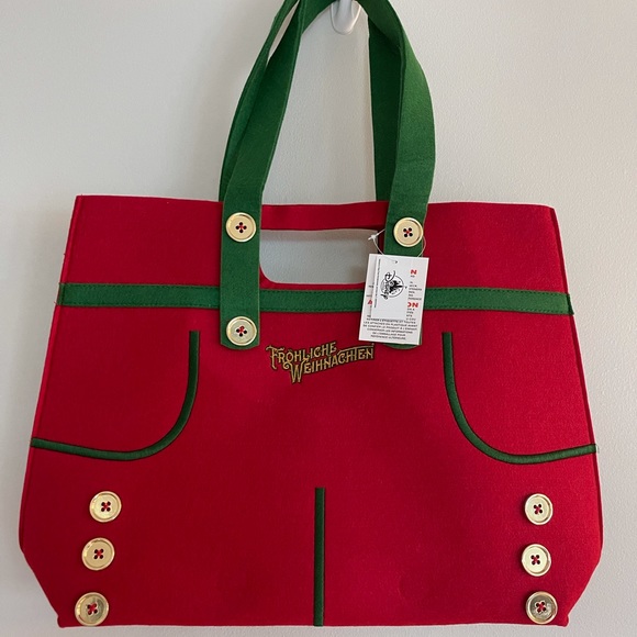Disney Parks World Showcase Germany Tote Bag Suspenders Lederhosen Holiday Red - Picture 5 of 6
